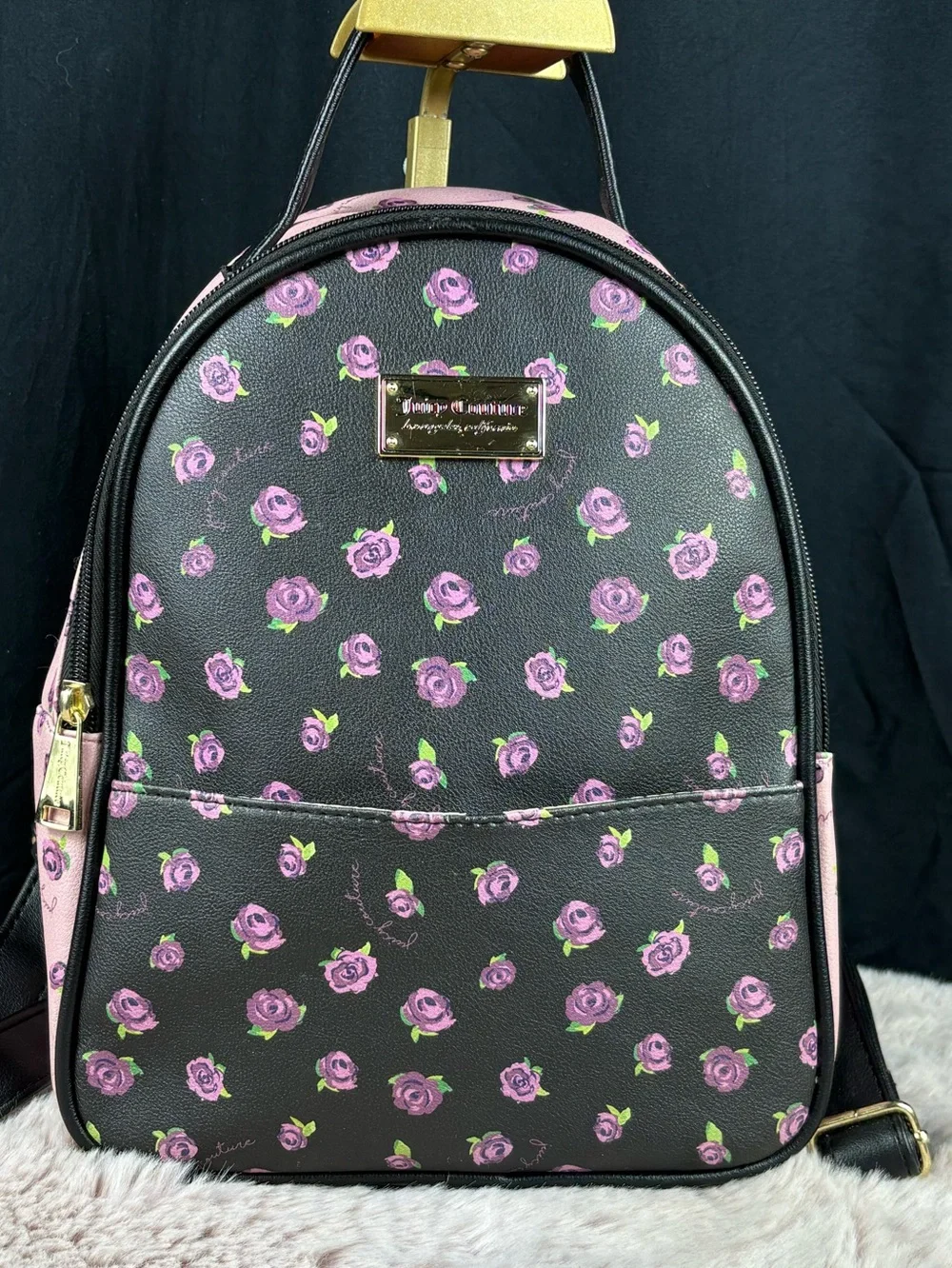 Juicy Couture Black Pink Rose Floral Mini Backpack